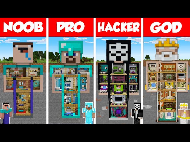 Minecraft STATUE BASE HOUSE BUILD CHALLENGE - NOOB vs PRO vs HACKER vs GOD / Animation class=