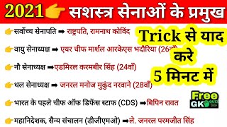 वर्तमान में कौन क्या है 2021 || सशस्त्र सेनाओं के प्रमुख || wartman me kon kya hai 2021 trick