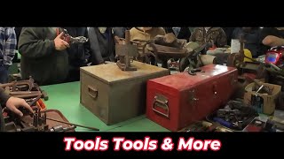 Table full of tools up for auction