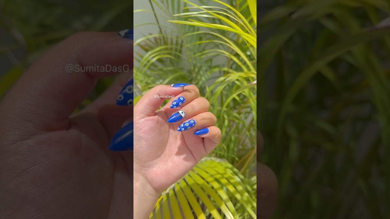 Easy Evil Eye 🧿 nail art for beginners at home🌼