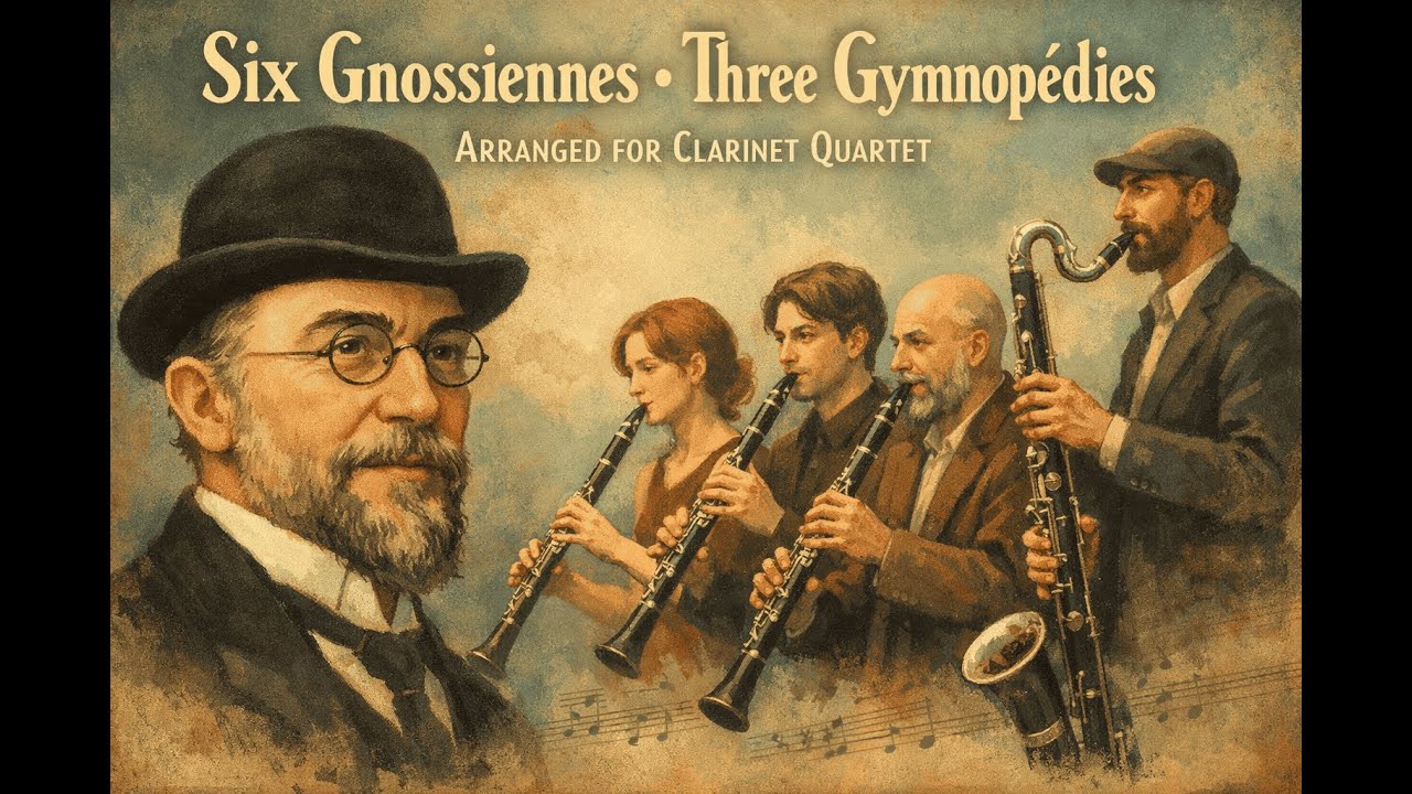 Six Gnossiennes. Three Gymnopédies - Arranged for Clarinet Quartet. Score and Parts.