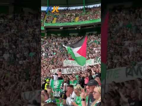 ملعب نادي سيلتيك الاسكتلندي يتزين بعلم فلسطين خلال مباراتهم أمام أبردين