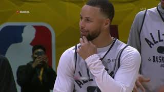 Steph Curry on fire Hit 8 shot half court line - Team LeBron   Half Court Shot Contest - NBA Allstar