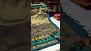 Pea Zari Motifs & Blue Korvai Border Stunning Orange Kanchipuram Silk Saree