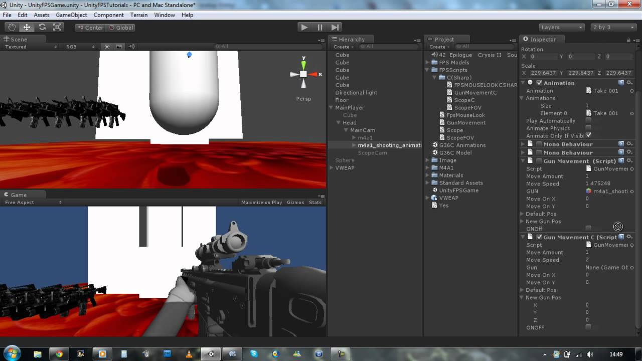 008 Unity 3d : FPS tutorial how to create a Gun Movement (C Sharp ...