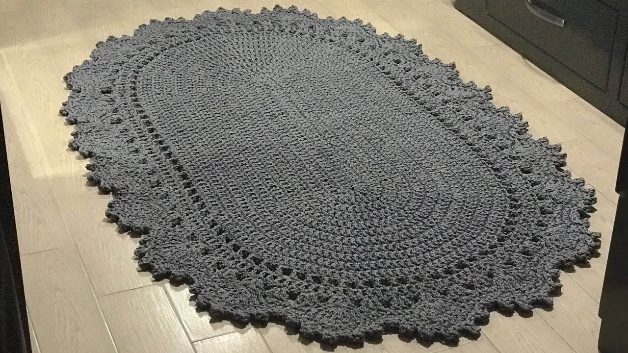 سجادة بيضاوية  بخيط المكرمية السميك crochet oval rug