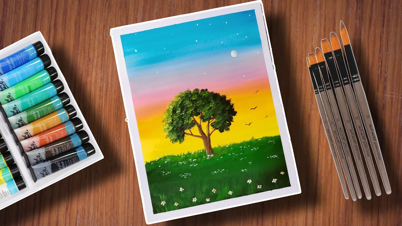 How To Use Acrylic Colors On Paper 😍/ Easy Acrylic Painting For ...