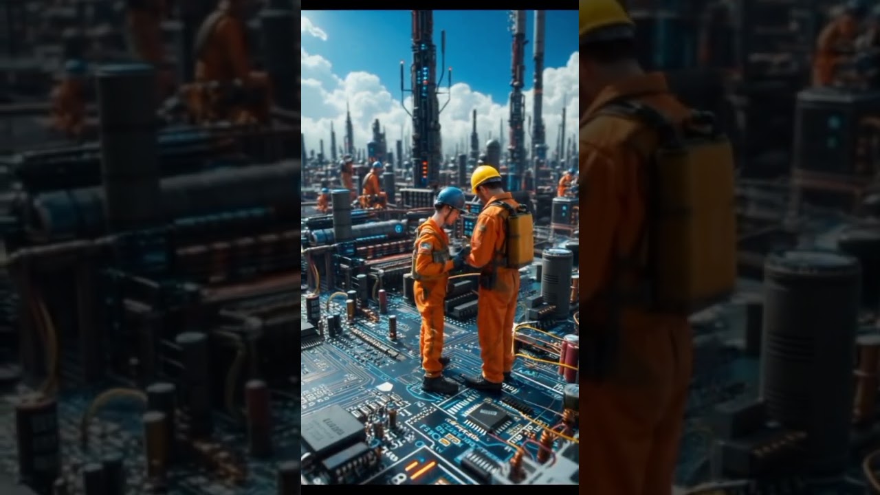 working on repairing giant electronic equipment 