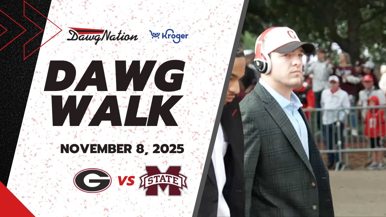 UGA против Мисс Стэйт ДогВалк: Посмотрите, как Догс прибывают в Старквилл
