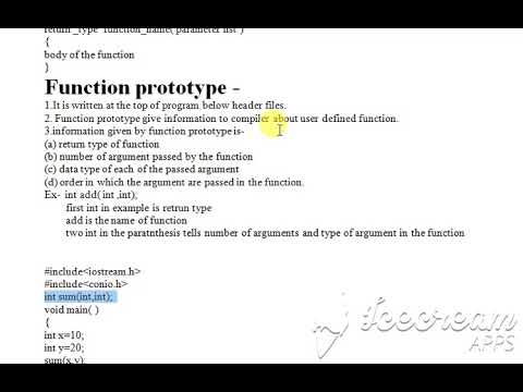 function | function in c++ | function definition | syntax  of function | function prototype