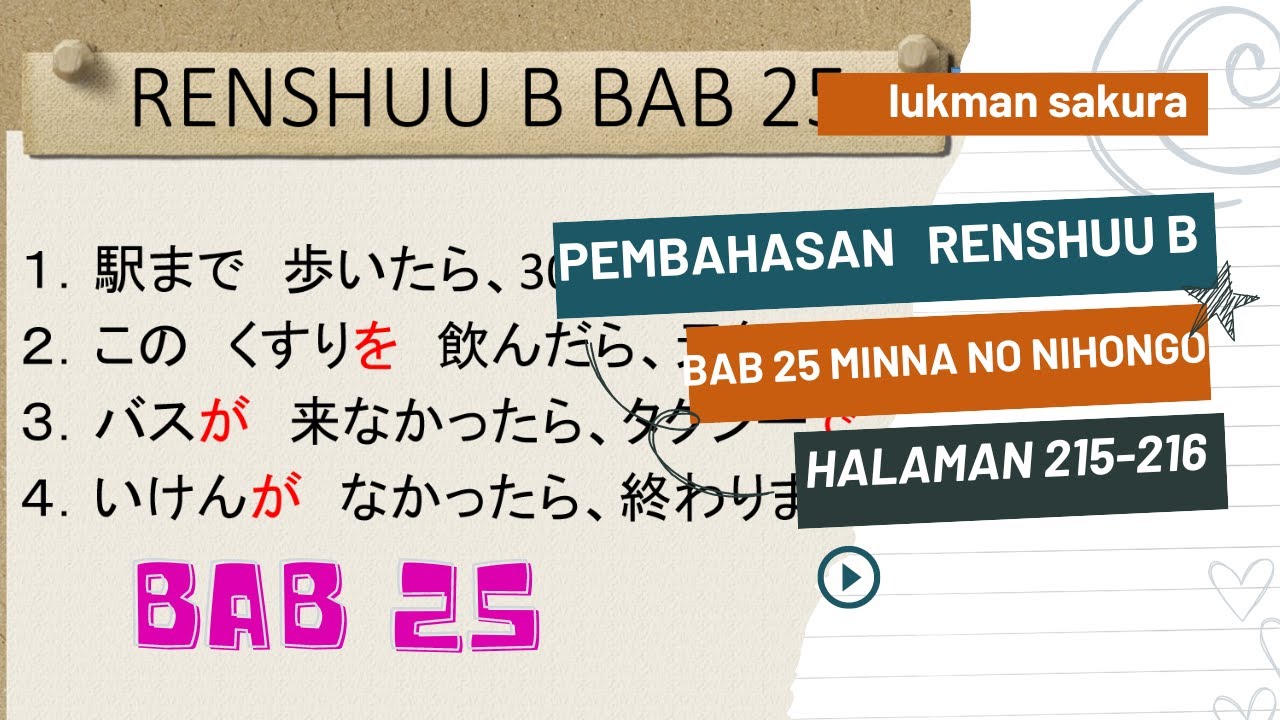 LENGKAP !! RENSHUU B BAB 25 MINNA NO NIHONGO 1