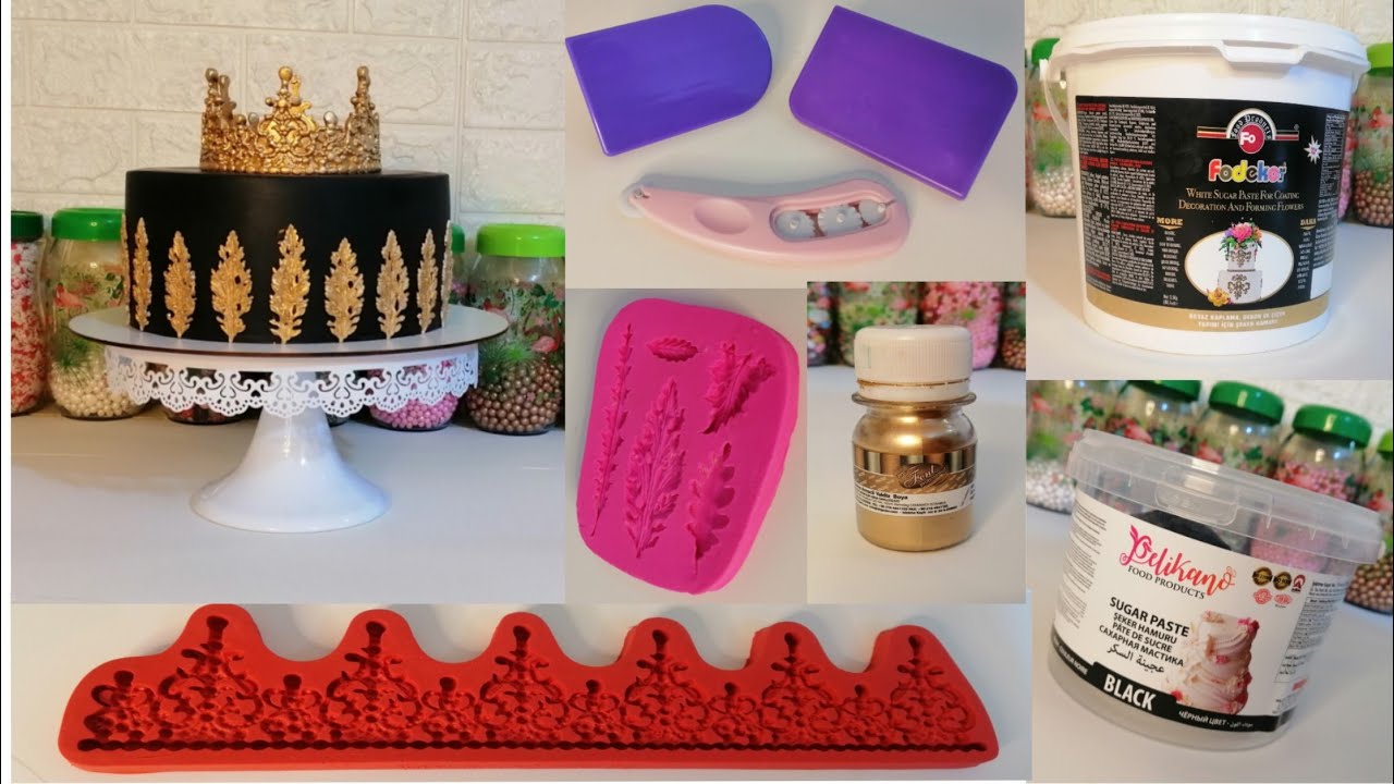 كيك عجين سكر تغليف كامل|ترتر ذهبي