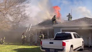 Raw video from Sacramento Fire shows flames through roof of Meadowview home