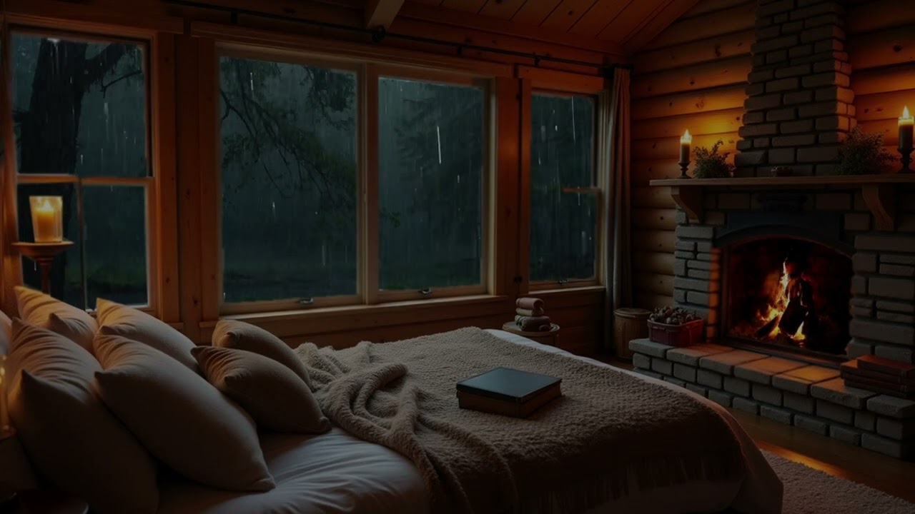 🌧 Guild of Ambience Rain Sounds  Rain Indoors with Fire Crackling & Thunderstorm ASMR