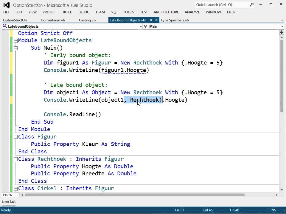 Visual Basic: Compiler Opties: Option Strict: Late Binding - YouTube