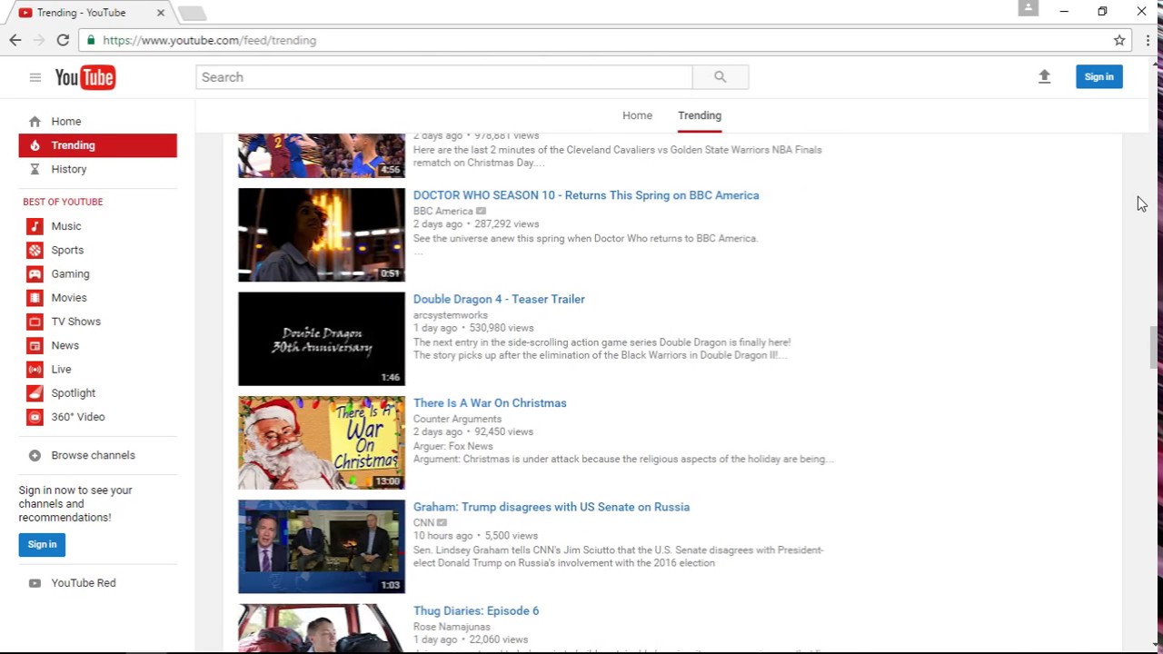 YouTube What's Trending 12/27/2016 YouTube