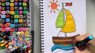 Sailboat Drawing and Colouring Easy for Kids