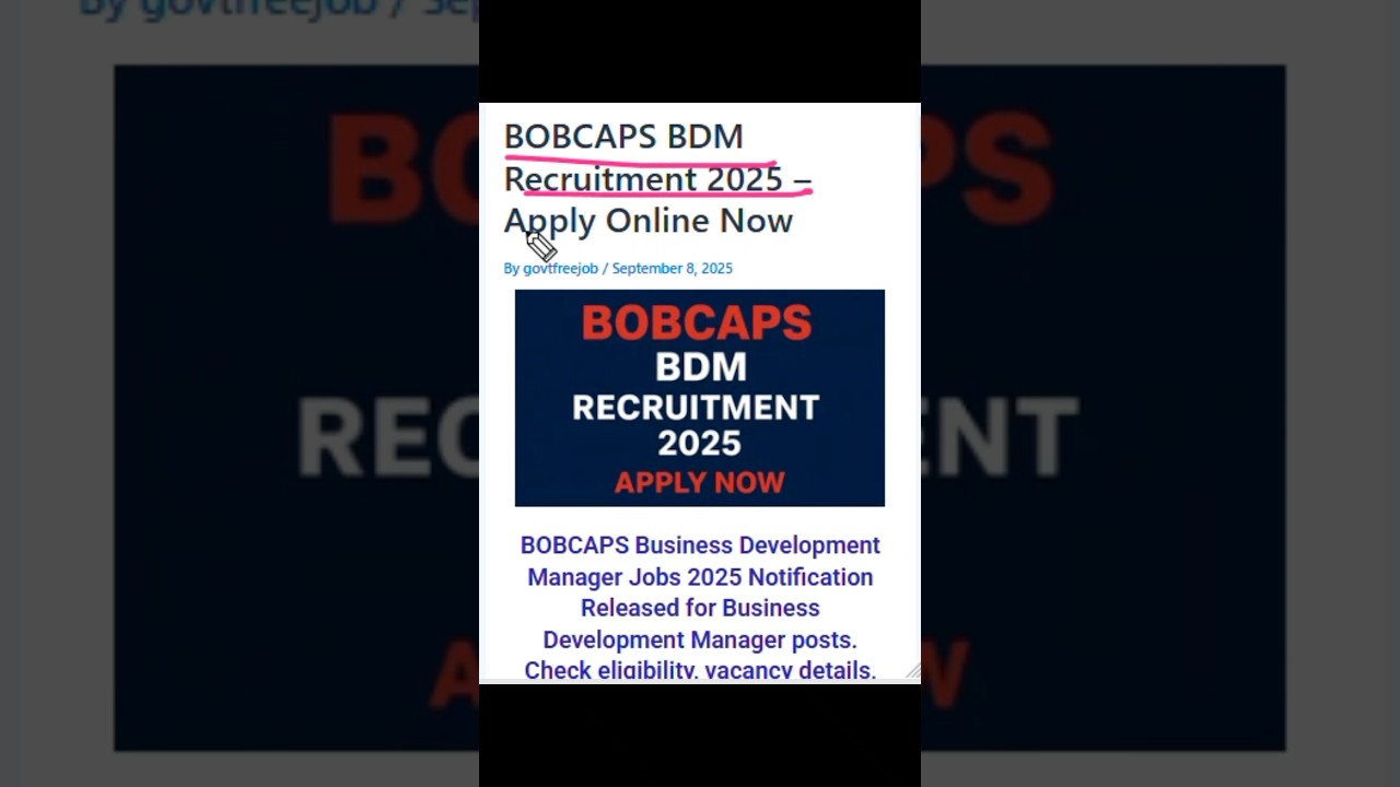 BOBCAPS BDM Recruitment 2025 – Apply Online Now🛑 Post Name  :  Business Development Manager