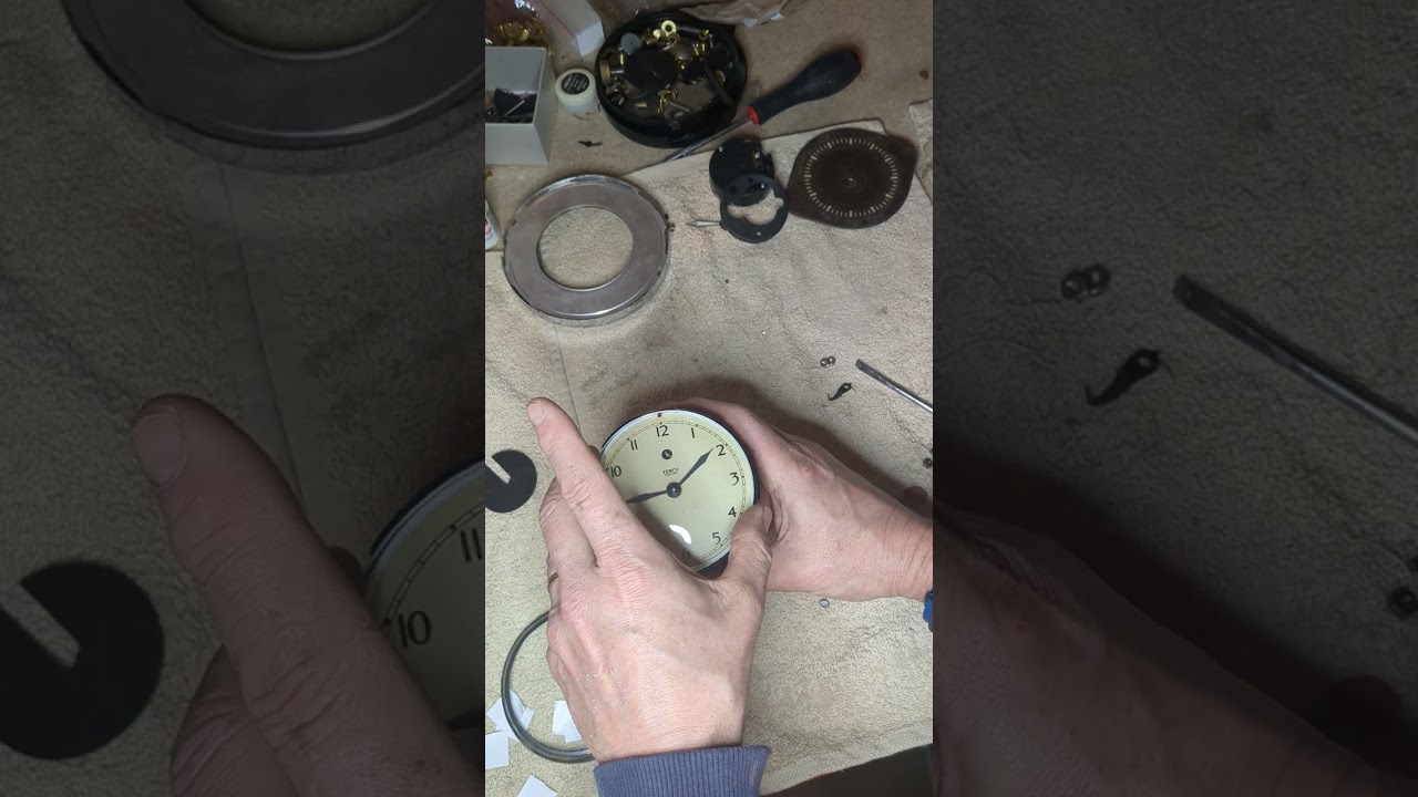 AC mains 1940s clock converted to convenient  quartz movement. 3D printed spacer & original hands