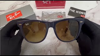 Unboxing Ray Ban Wayfarer RB2140 1320/85 Sunglasses Blue/Orange Stripe/Brown 54-18-150
