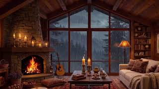 Sleep Better Tonight with Smooth Jazz | Rainy Cabin and Fireplace Background Sounds