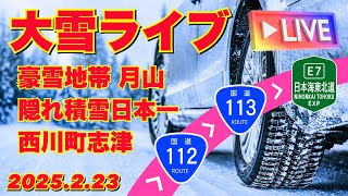 大雪ライブ 山形県鶴岡→月山 隠れ積雪 西川町志津→新潟市〜月山花笠ライン 国道112号線→国道113号線→日本海東北道〜2025.2.23【ぴかーど47at】