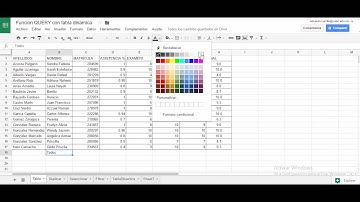 Google Sheets: QUERY tabla dinamica