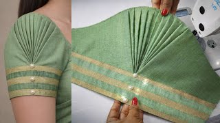 Simple And Stylish Pleated Sleeve Design बलउज सलव Cutting Stitching Step-By-Step Tutorial