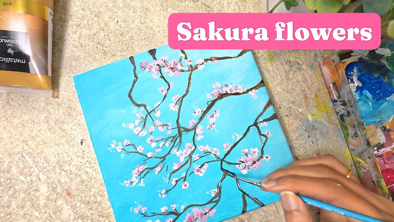 How I paint a simple beginner Sakura flowers painting | Acrylic painting