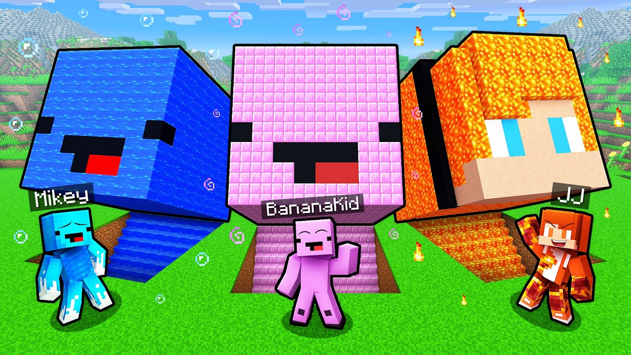 JJ vs Mikey: ELEMENTAL HEAD BASE BATTLE in Minecraft!