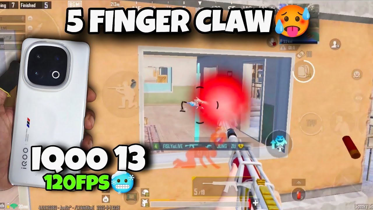 IQOO 13 5G BGMI 120FPS | S12K 🥶 | 5 FINGER CLAW | FISLYISLIVE - YouTube