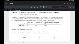 Two Sample TTest for Means Not Pooled Profile