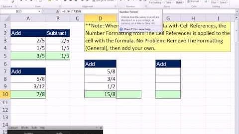 Excel 2010 Business Math 22: Adding & Subtracting Fractions Lest Common Denominator LCM Function
