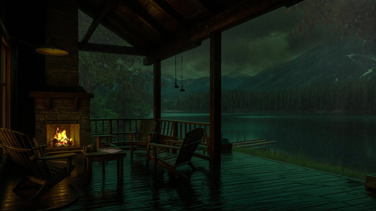 🏡 Warm Cabin Porch in the Rain – Relaxing Fireplace ASMR for Sleep ...