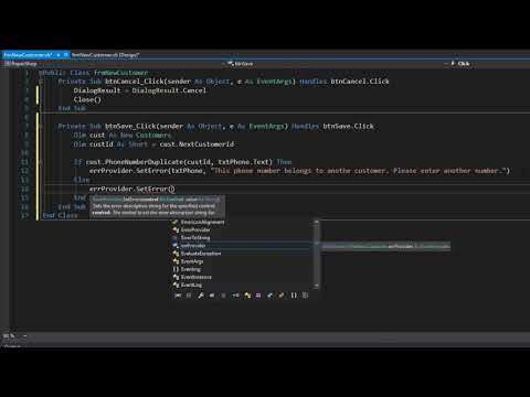 Vb .Net Intermediate Level: Repair Shop DB - Insert New Customer 21/33