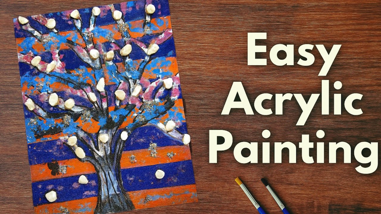 `DIY Textured Tree Painting with Stones & Glitter🎨 