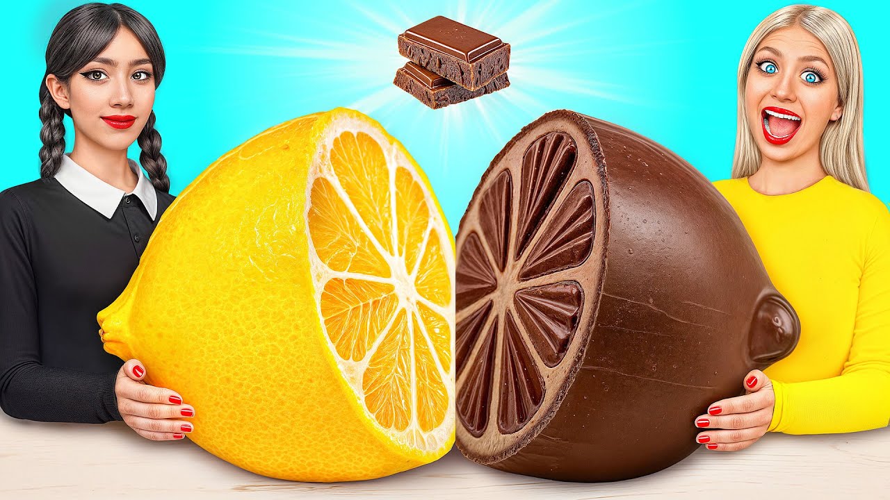 Челлендж. Шоколадная Еда vs Настоящая еда с Уэнсдей Аддамс | Смешные Моменты от Candy DO
