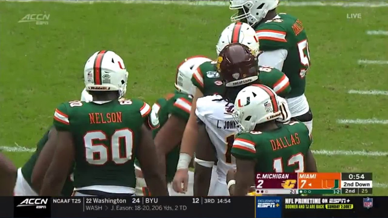 CMU - Zion Nelson gives up 1st sack