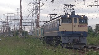 【豪快なジョイント音！】JR貨物 EF65 2083号機+コキ19B 新A64仕業[153レ] 梶ヶ谷タ行 八丁畷〜川崎新町間通過！[2023.09.29(金)]