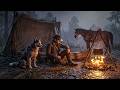 SOLO Camping in HEAVY RAIN in a Warm Tent 🌧️ Arthur and His Pets | Relaxing ASMR RDR2