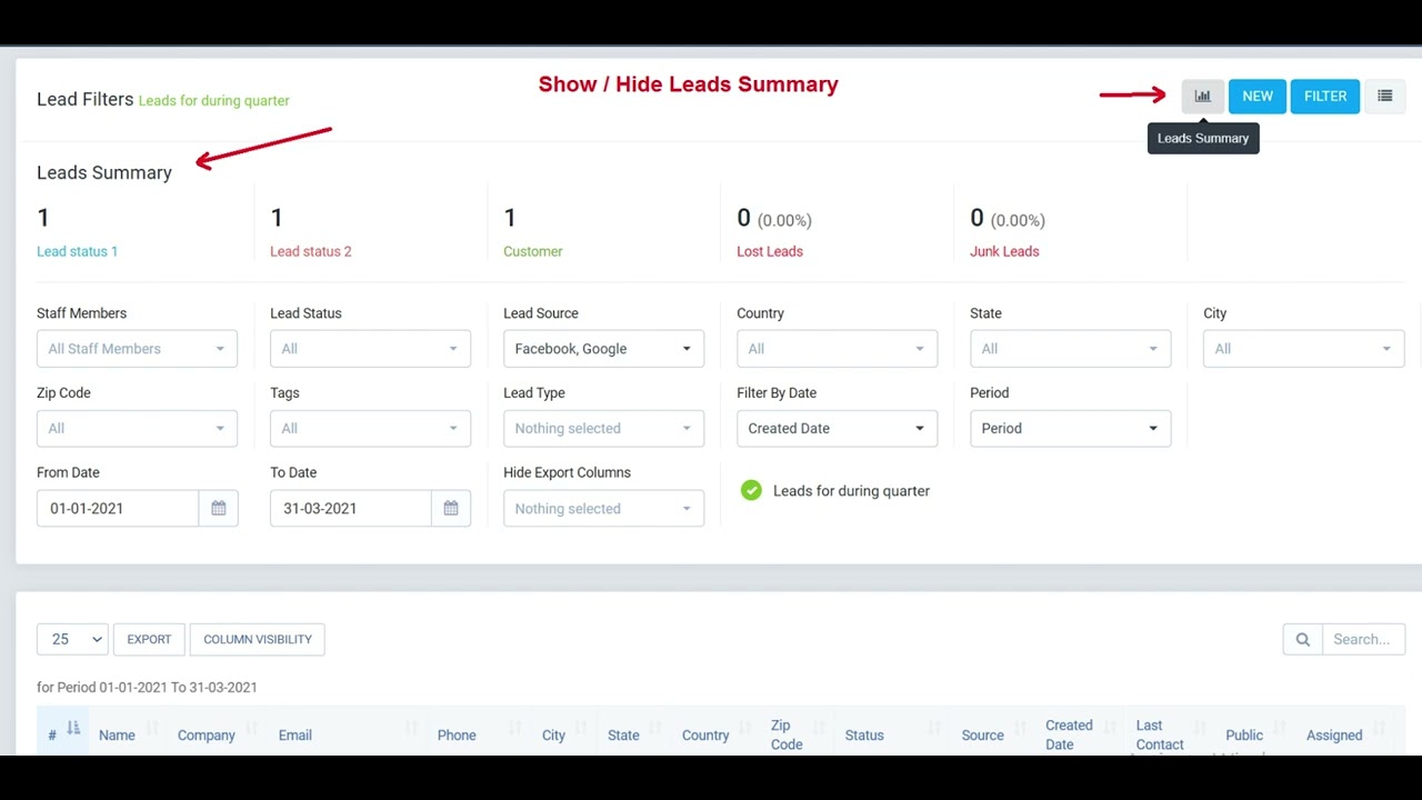 Advanced Lead Filters Module for Perfex CRM