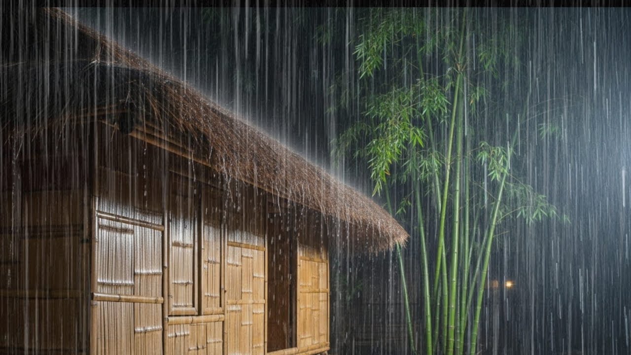 🔴 Heavy Night Rain Beside a Bamboo House 🌧️ Extremely Heavy Rain Sounds for Deep Sleep Calm Night