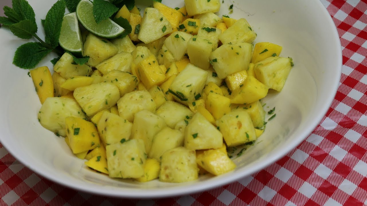 Tropical Pineapple &amp; Mango Salad ~ Lime Ginger &amp; Mint Dressing ~ Noreen ...