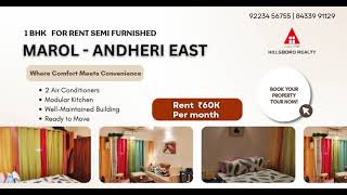 1 BHK for Rent in Andheri East Mumbai | Semi Furnished | Near Metro &amp; Airport | ₹60K