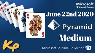 Microsoft Solitaire Collection - Daily Challenge - Pyramid Medium - June 22nd 2020 - 2020-06-22