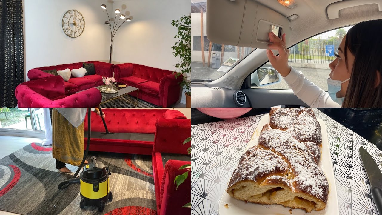 يوم من يومياتي نهار مشارجي بين تنضيف الصالون و ميناج طبخ😡فطيرة تفاح🍏نهار كامل معي في ايام الدراسة