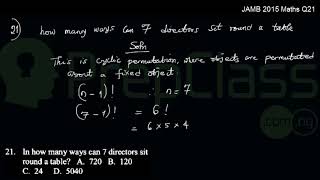 Permutation (Cyclic Permutation) - JAMB 2015 MATHS Question 21