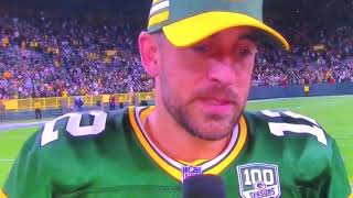 Aaron Rodgers high after the game interview