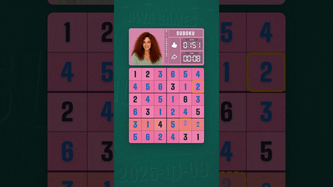 LinkedIn Mini Sudoku #151 solved board for January 9, 2026, 6x6 grid