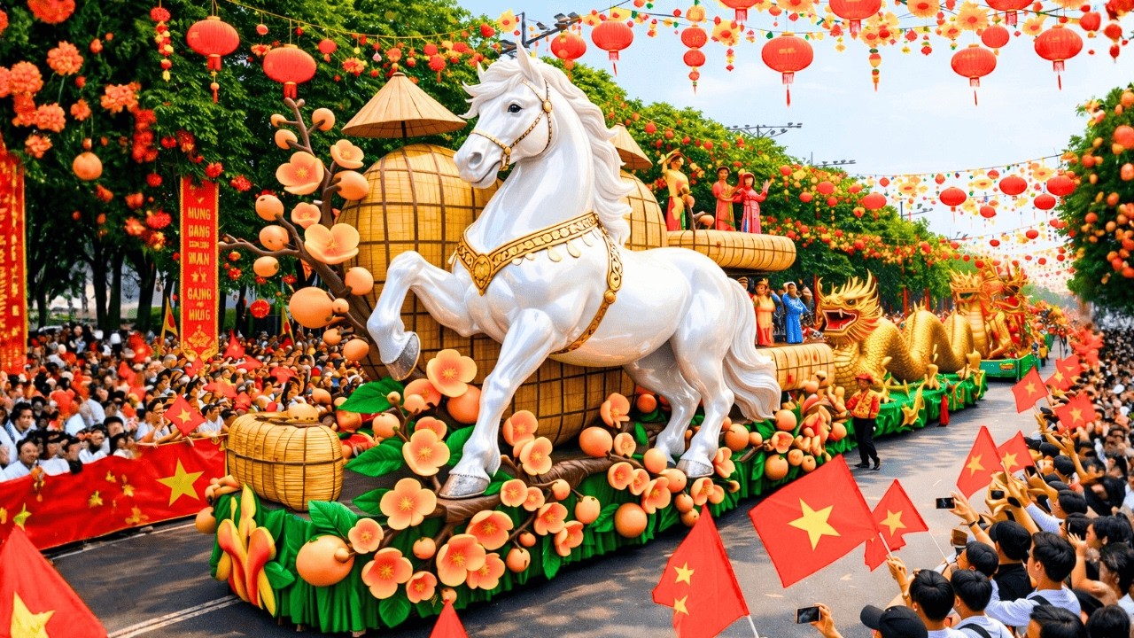 Da Nang Lantern Boulevard Parade 🇻🇳 Giant Koi Arch + Traditional Pagoda Float | Best Tet Parade Mome